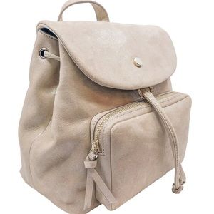 Jimmy Choo Suki Light Gold Shimmer Suede Leather Backpack